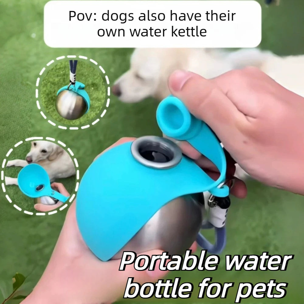 285ml Hunde-Trinkflasche aus Edelstahl mit abnehmbarem Silikonnapf — Auslaufsicher für Spaziergänge & Outdoor-Aktivitäten