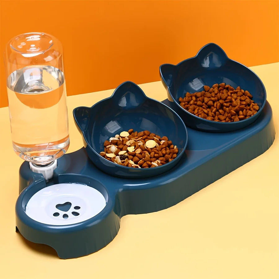 Ergonomisches Napf-Set für Katzen – Mit Schwerkraft-Wasserspender und schonendem Ohr-Design