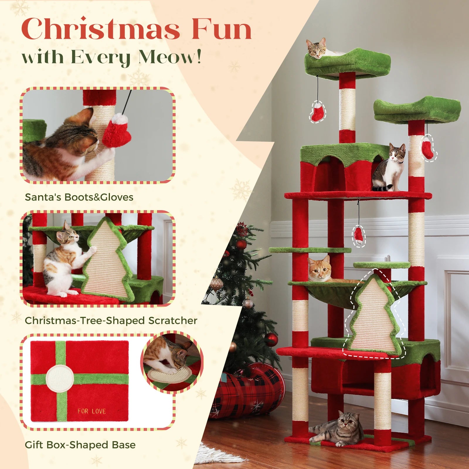 Großer Kratzbaum mit Hängematte, Liegeflächen & Spielzeug