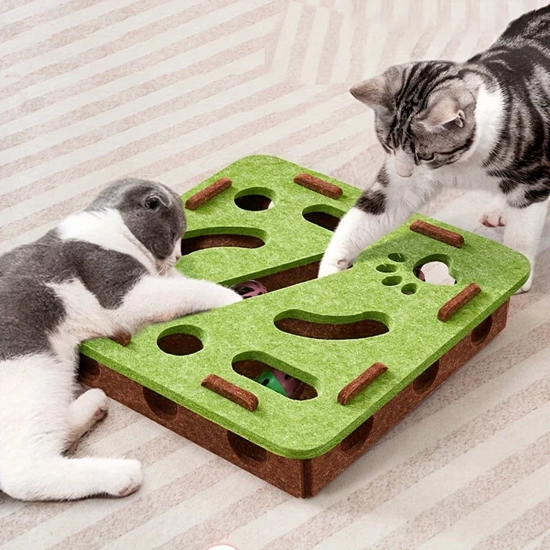 Katzen-Beschäftigungsspielzeug mit Filzbox, Tunnel & Glöckchenball