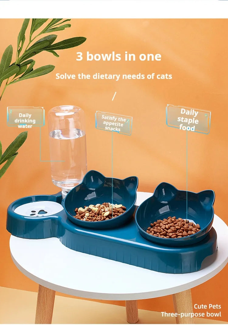 Ergonomisches Napf-Set für Katzen – Mit Schwerkraft-Wasserspender und schonendem Ohr-Design
