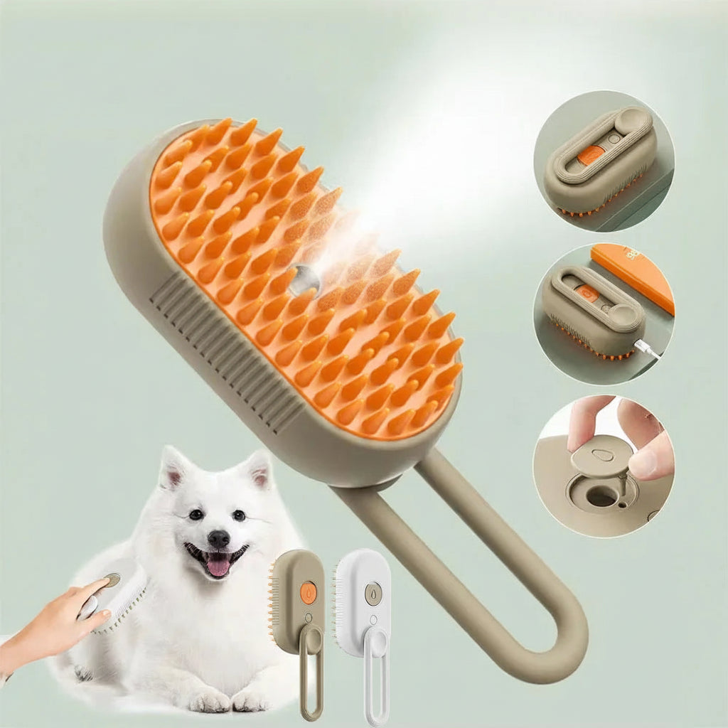 3-in-1 Dampf-Pflegebürste für Hunde & Katzen – Massagebürste mit Sprühfunktion gegen verfilztes & loses Haar