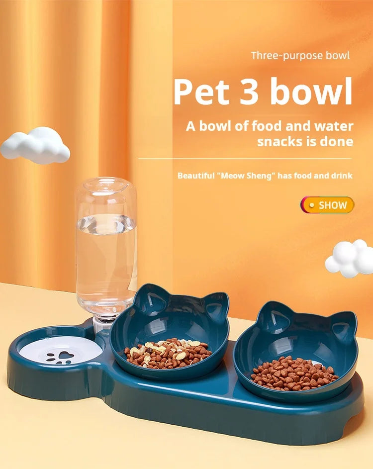 Ergonomisches Napf-Set für Katzen – Mit Schwerkraft-Wasserspender und schonendem Ohr-Design