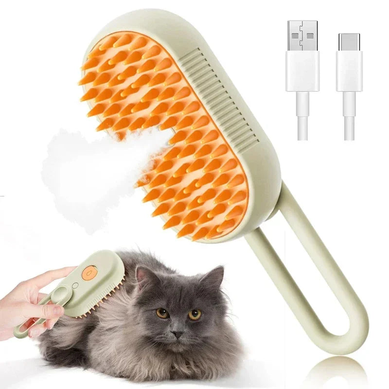 3-in-1 Dampf-Pflegebürste für Hunde & Katzen – Massagebürste mit Sprühfunktion gegen verfilztes & loses Haar