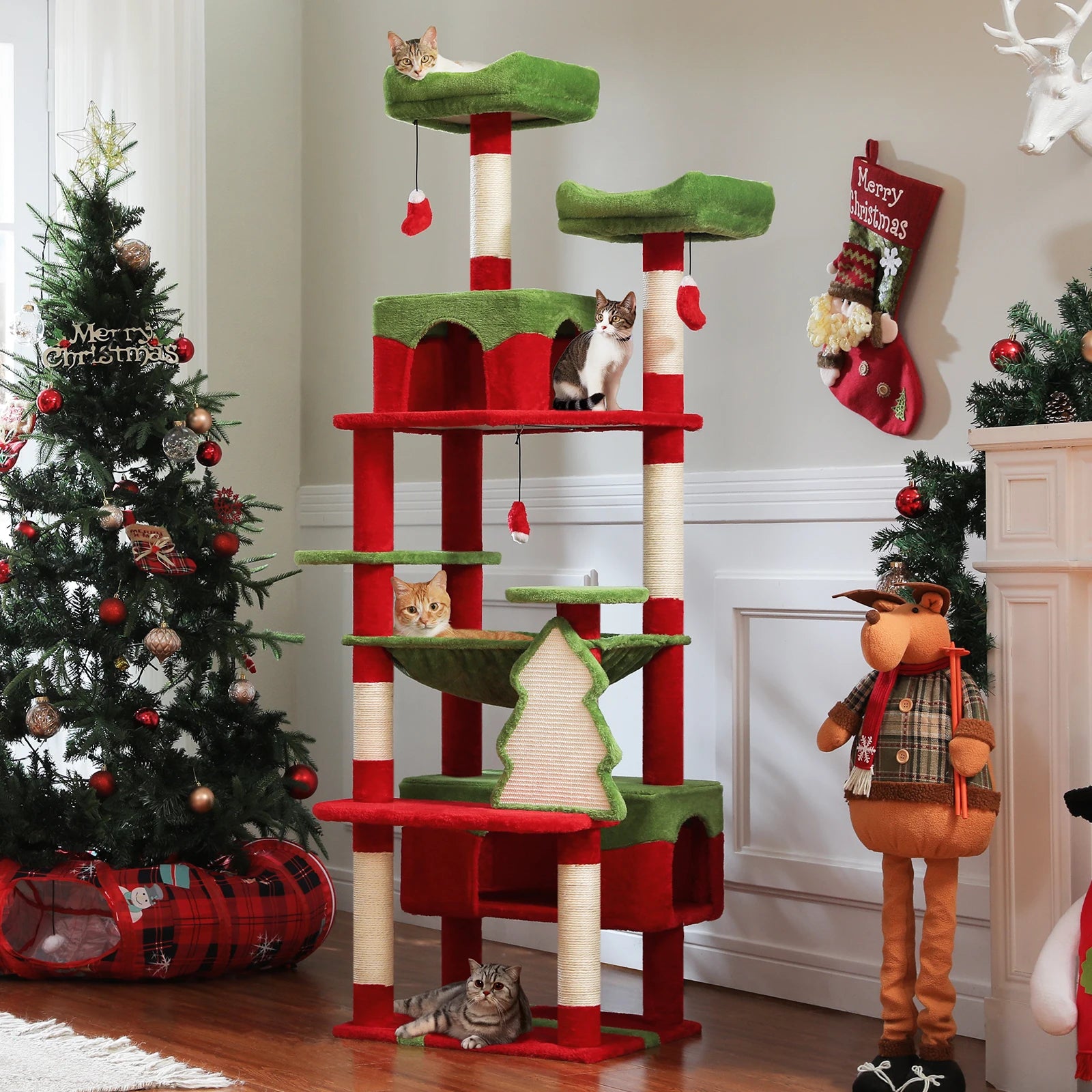 Großer Kratzbaum mit Hängematte, Liegeflächen & Spielzeug