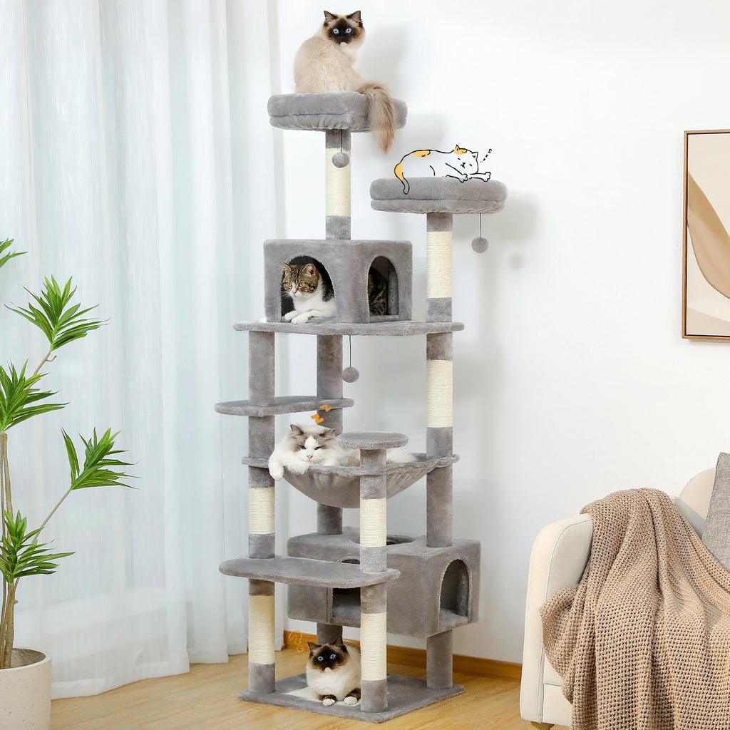 Großer Kratzbaum mit Hängematte, Liegeflächen & Spielzeug