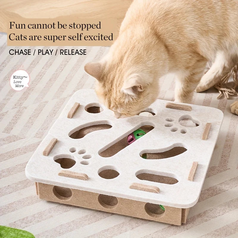 Katzen-Beschäftigungsspielzeug mit Filzbox, Tunnel & Glöckchenball