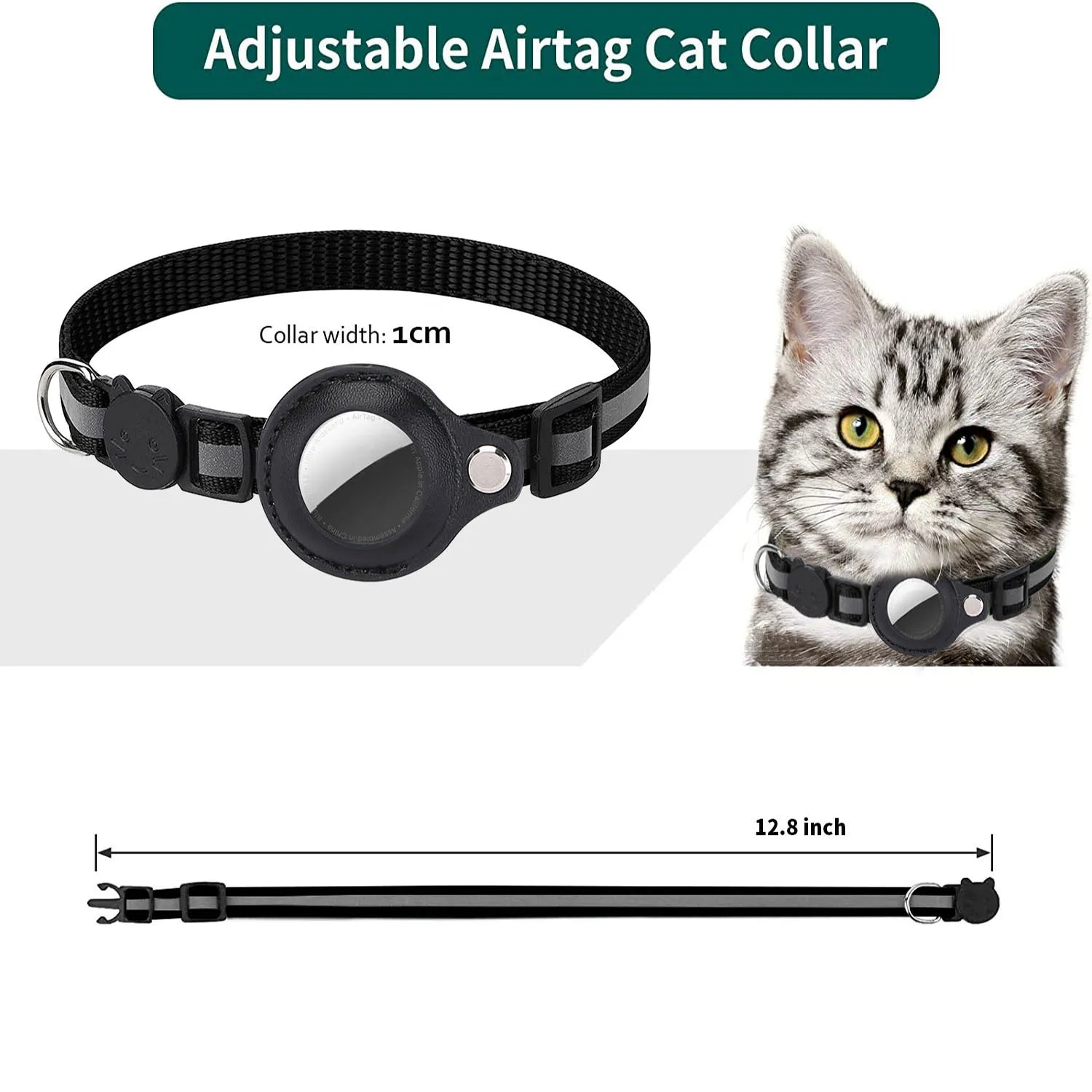 Katzenhalsband mit AirTag-Halterung – reflektierend, wasserdicht & sicher