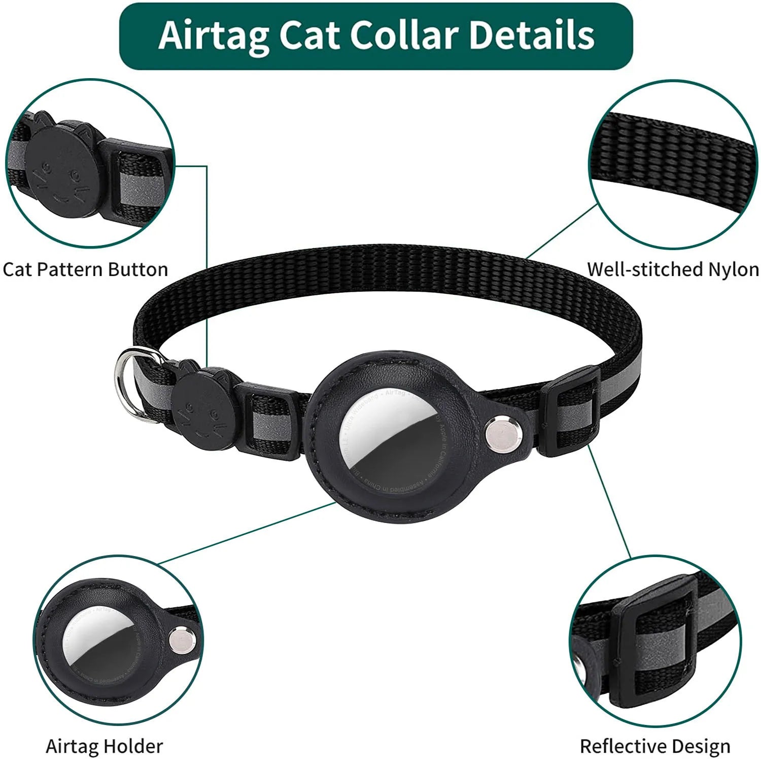 Katzenhalsband mit AirTag-Halterung – reflektierend, wasserdicht & sicher